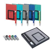 Hediyelik Set - 15x21 Cepli Not Defteri - Metal Tükenmez Kalem - USB